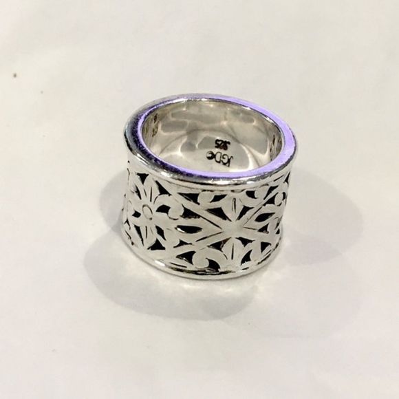 Sterling Silver Floral Filigree Thick Cigar Band Ring Sz 5.5 - Picture 4 of 13